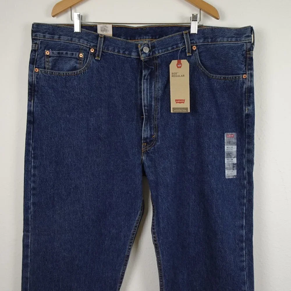 Levi's 505 Straight Leg Jeans Big Men's Size 46x34 Blue Denim Cotton